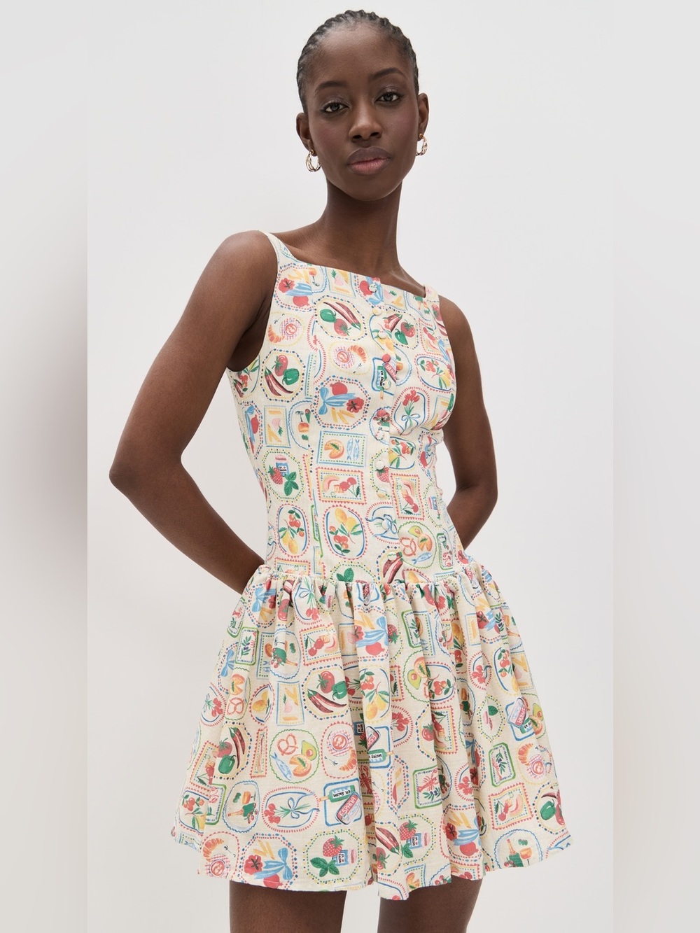 En Saison Cream Floral Stamp-Print Fit & Flare Dress